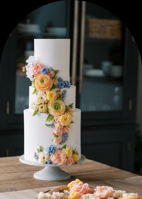 Beautifully decorated cake with buttercream flowers